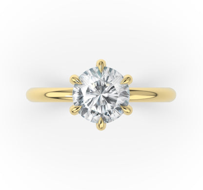 Six Claw Round Brilliant Low Hidden Halo Engagement Ring