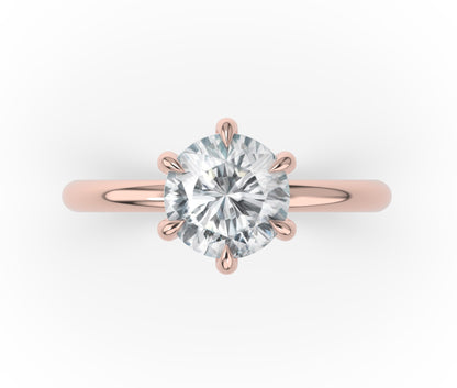 Six Claw Round Brilliant Low Hidden Halo Engagement Ring