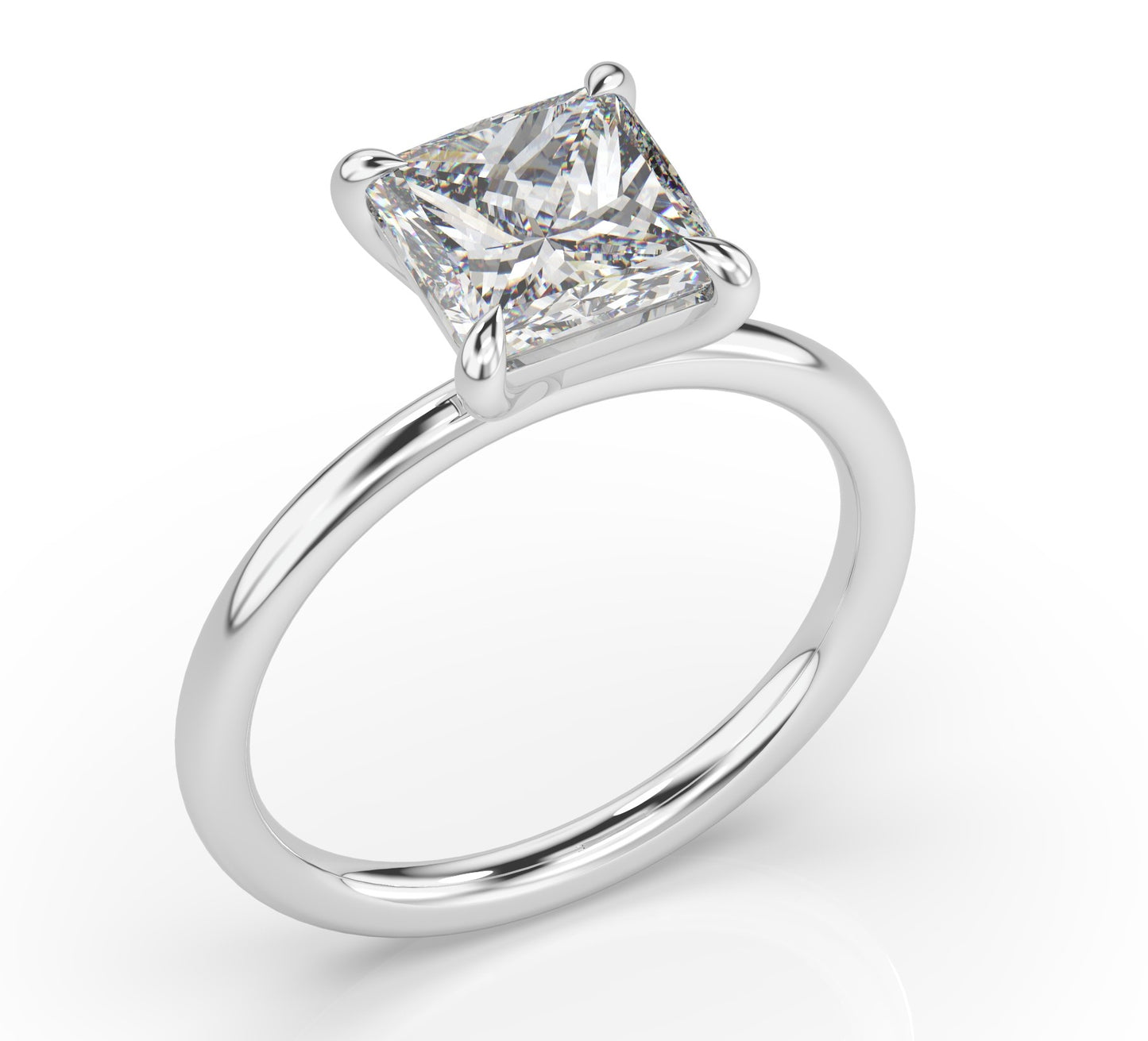 Four Claw Princess Solitaire Engagement Ring