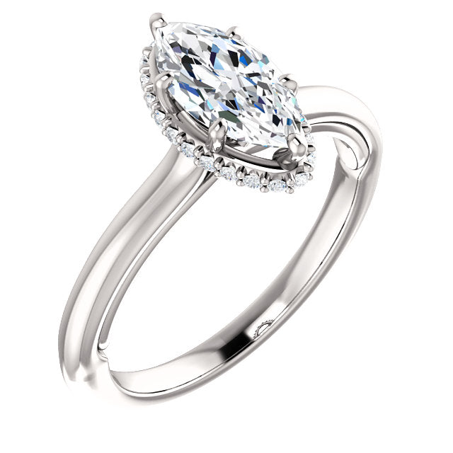 Marquise Solitaire & Hidden Halo Engagement Ring - I Heart Moissanites