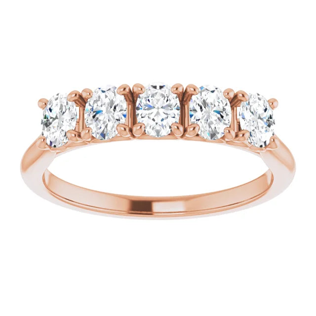 Five Stone Oval Cut Moissanite Anniversary Band