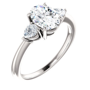 Oval Tri -Stone Style Pear Accent Engagement Ring - I Heart Moissanites