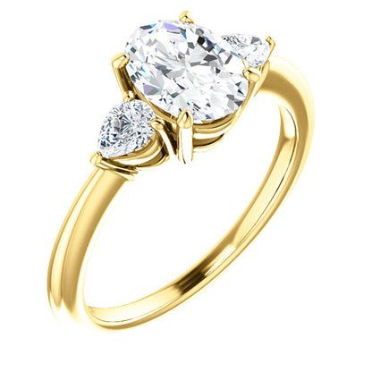 Oval Tri -Stone Style Pear Accent Engagement Ring - I Heart Moissanites
