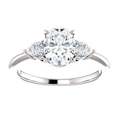 Oval Tri -Stone Style Pear Accent Engagement Ring - I Heart Moissanites