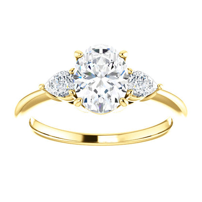 Oval Tri -Stone Style Pear Accent Engagement Ring - I Heart Moissanites