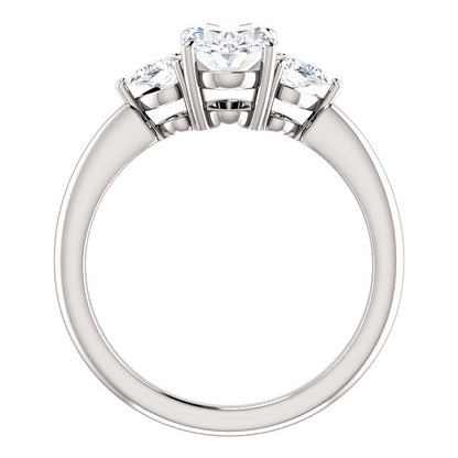Oval Tri -Stone Style Pear Accent Engagement Ring - I Heart Moissanites