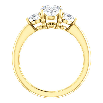 Oval Tri -Stone Style Pear Accent Engagement Ring - I Heart Moissanites
