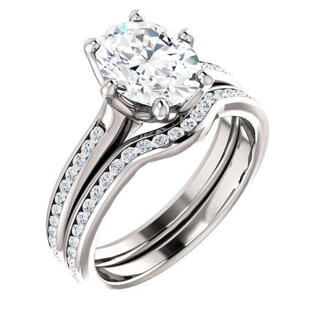 Oval Six Claw Channel Set Style Engagement Ring - I Heart Moissanites