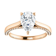 Pear Solitaire & Hidden Diamond Band Engagement Ring - I Heart Moissanites