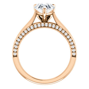 Pear Solitaire & Hidden Diamond Band Engagement Ring - I Heart Moissanites