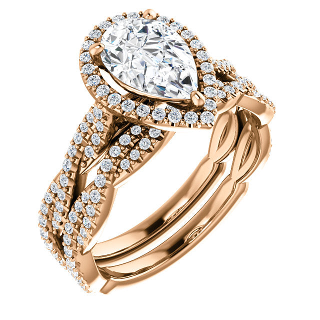 Pear Twist Halo Style Engagement Ring - I Heart Moissanites