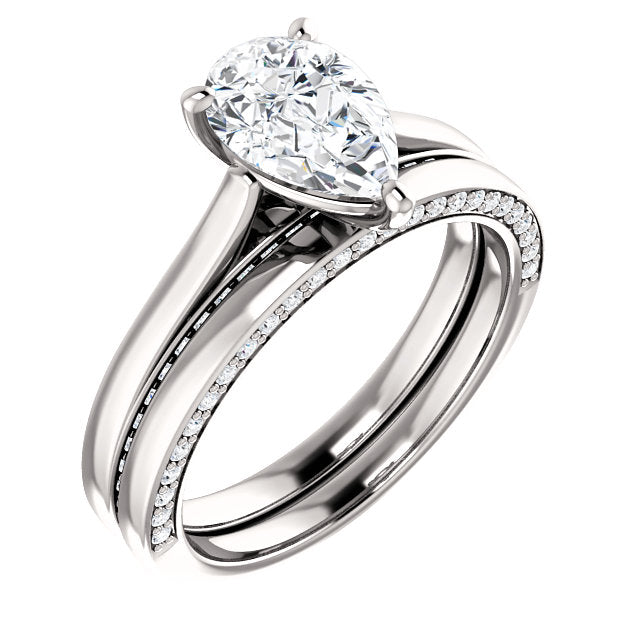 Pear Solitaire & Hidden Diamond Band Engagement Ring - I Heart Moissanites