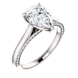 Pear Solitaire & Hidden Diamond Band Engagement Ring - I Heart Moissanites