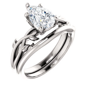 Pear Solitaire Leaf Design Engagement Ring - I Heart Moissanites