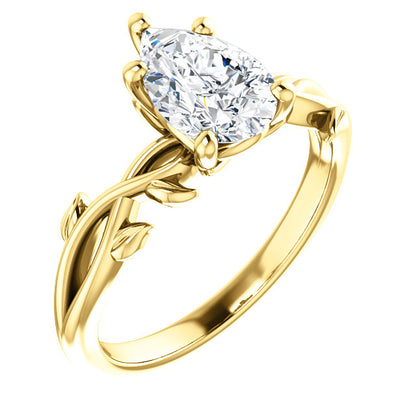 Pear Solitaire Leaf Design Engagement Ring - I Heart Moissanites
