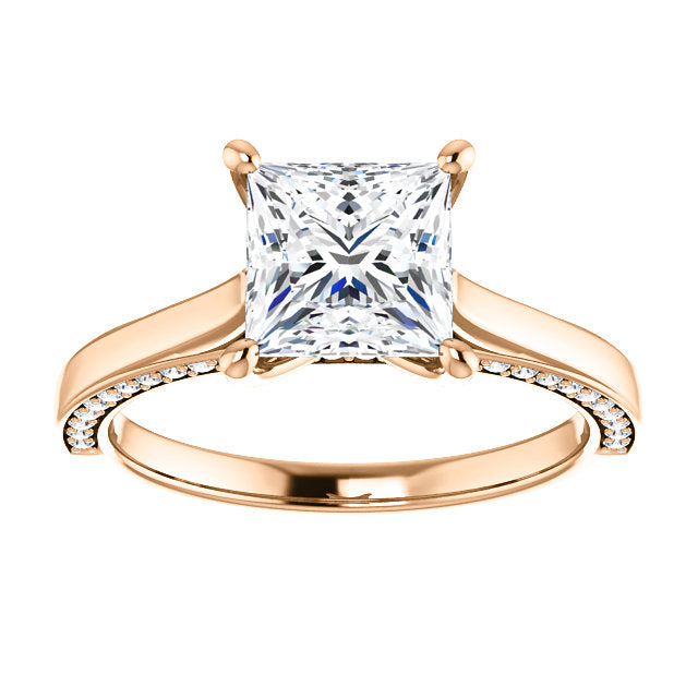 Princess Solitaire & Hidden Diamond Band Engagement Ring - I Heart Moissanites