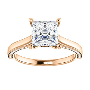 Princess Solitaire & Hidden Diamond Band Engagement Ring - I Heart Moissanites