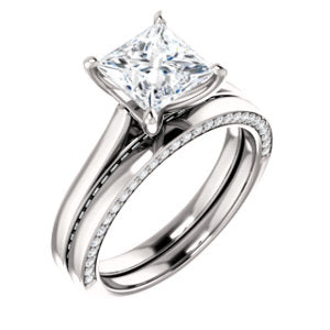 Princess Solitaire & Hidden Diamond Band Engagement Ring - I Heart Moissanites