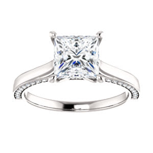 Princess Solitaire & Hidden Diamond Band Engagement Ring - I Heart Moissanites