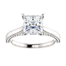 Princess Solitaire & Hidden Diamond Band Engagement Ring - I Heart Moissanites