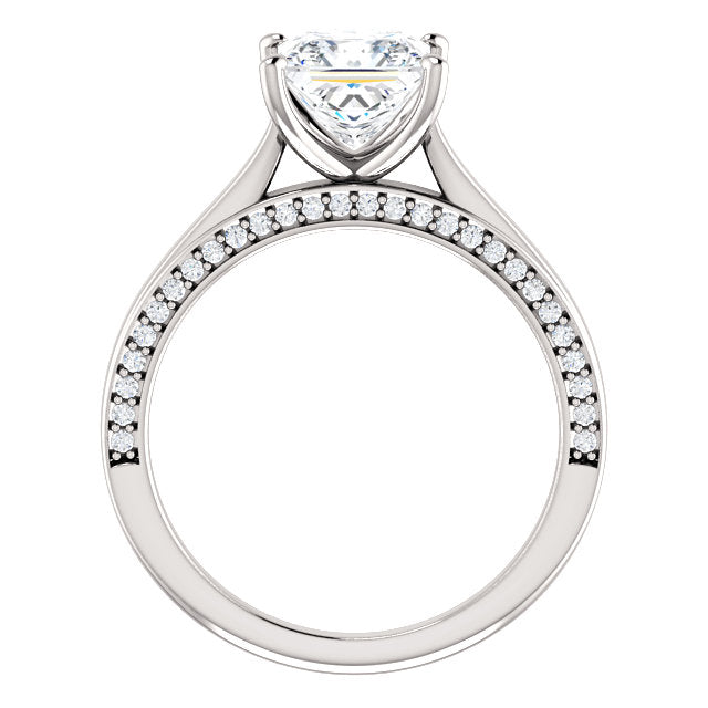 Princess Solitaire & Hidden Diamond Band Engagement Ring - I Heart Moissanites