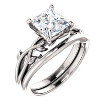 Princess Solitaire Leaf Design Engagement Ring - I Heart Moissanites