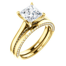 Princess Solitaire & Hidden Diamond Band Engagement Ring - I Heart Moissanites