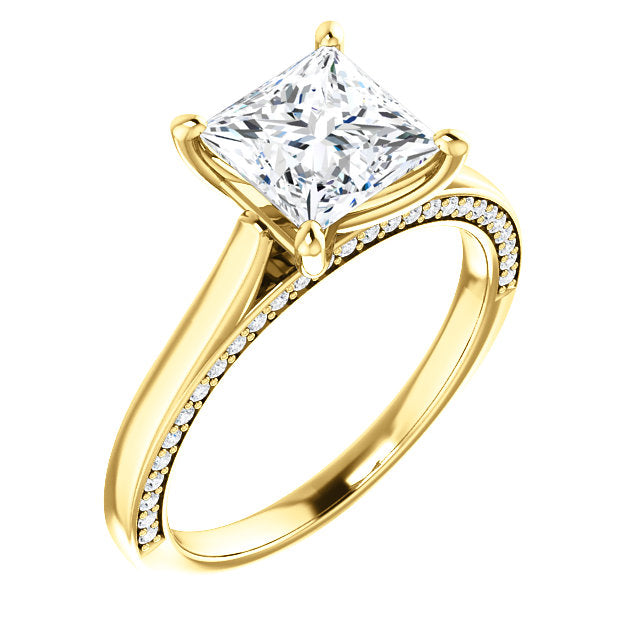 Princess Solitaire & Hidden Diamond Band Engagement Ring - I Heart Moissanites