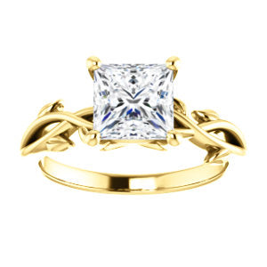 Princess Solitaire Leaf Design Engagement Ring - I Heart Moissanites