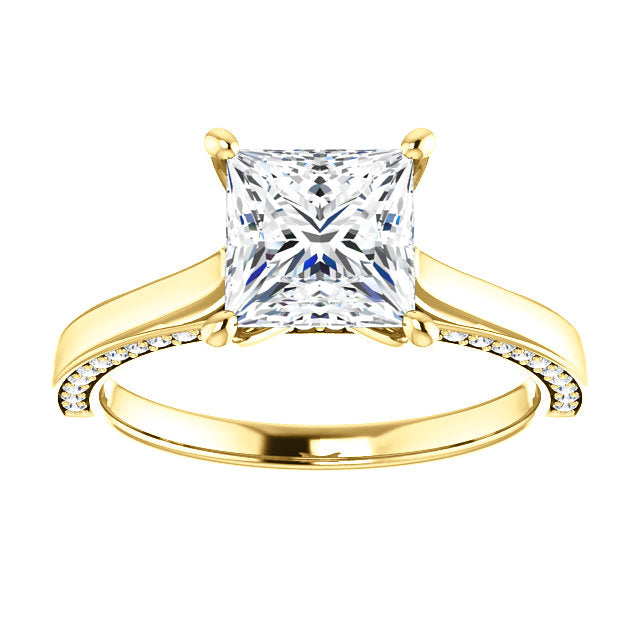 Princess Solitaire & Hidden Diamond Band Engagement Ring - I Heart Moissanites