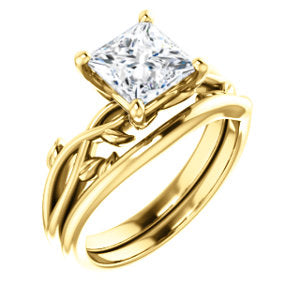 Princess Solitaire Leaf Design Engagement Ring - I Heart Moissanites