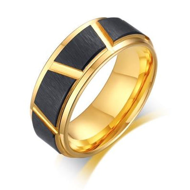 Tungsten Black & Gold Brushed Finish 8mm Men's Ring