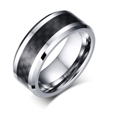 Tungsten Silver With Black Inlay 8mm Men's Ring
