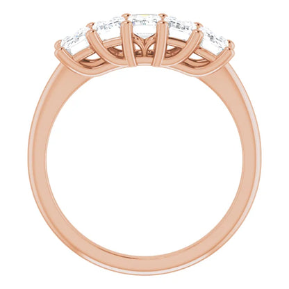 Five Stone Emerald Cut Moissanite Anniversary Band