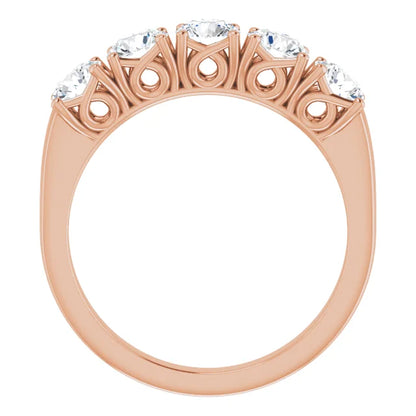 Five Stone Round Brilliant Moissanite Anniversary Band