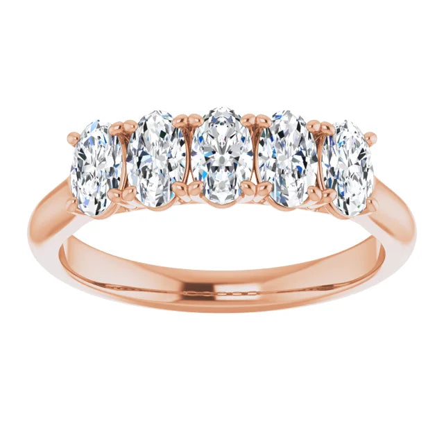 Five Stone Oval Cut Moissanite Anniversary Band