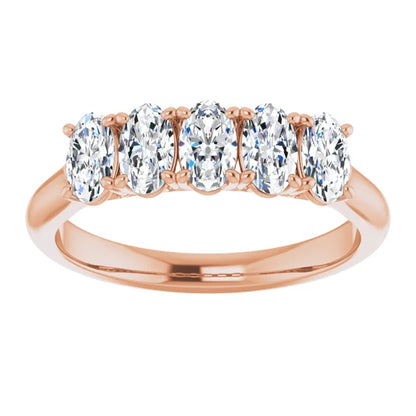 Five Stone Oval Cut Moissanite Anniversary Band