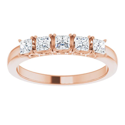Five Stone Princess Cut Moissanite Anniversary Band