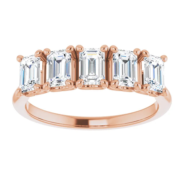 Five Stone Emerald Cut Moissanite Anniversary Band