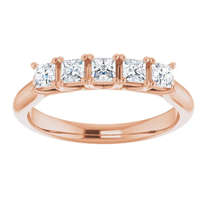 Five Stone Princess Cut Moissanite Anniversary Band