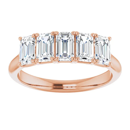 Five Stone Emerald Cut Moissanite Anniversary Band