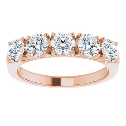 Five Stone Round Brilliant Moissanite Anniversary Band