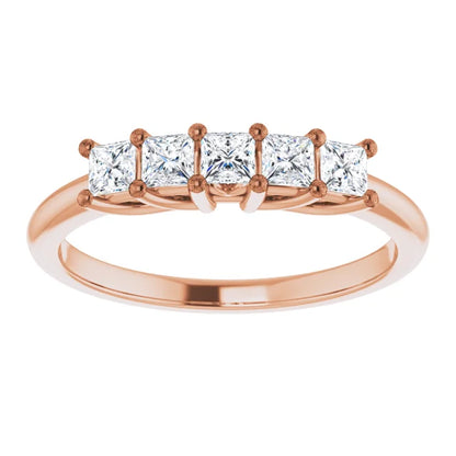Five Stone Princess Cut Moissanite Anniversary Band