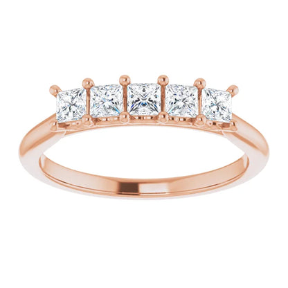 Five Stone Princess Cut Moissanite Anniversary Band