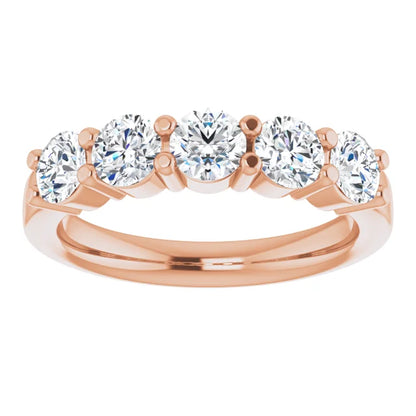 Five Stone Round Brilliant Moissanite Anniversary Band