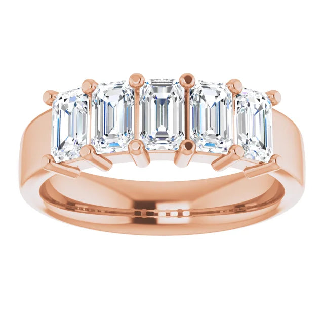 Five Stone Emerald Cut Moissanite Anniversary Band