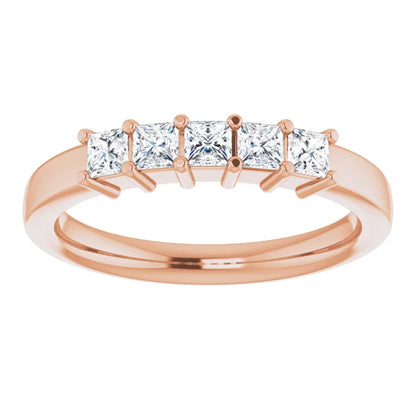 Five Stone Princess Cut Moissanite Anniversary Band
