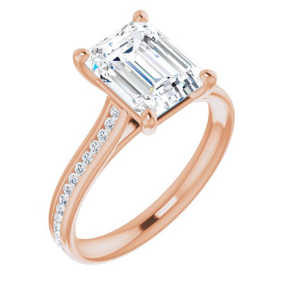 Emerald Diamond Band Engagement Ring