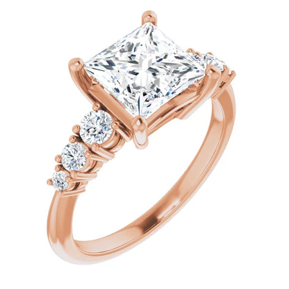 Princess Multi Stone Accent Style Engagement Ring