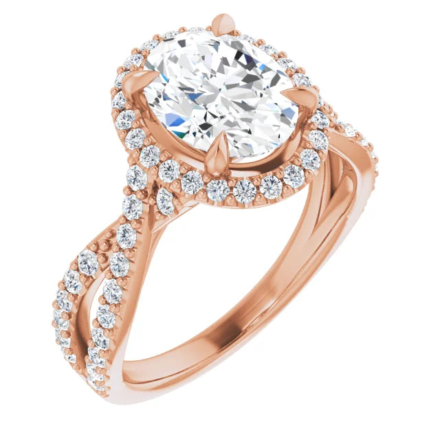Oval Twist Halo Style Engagement Ring